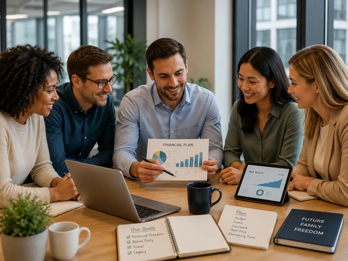 Professionals reviewing a wealth strategy around a table